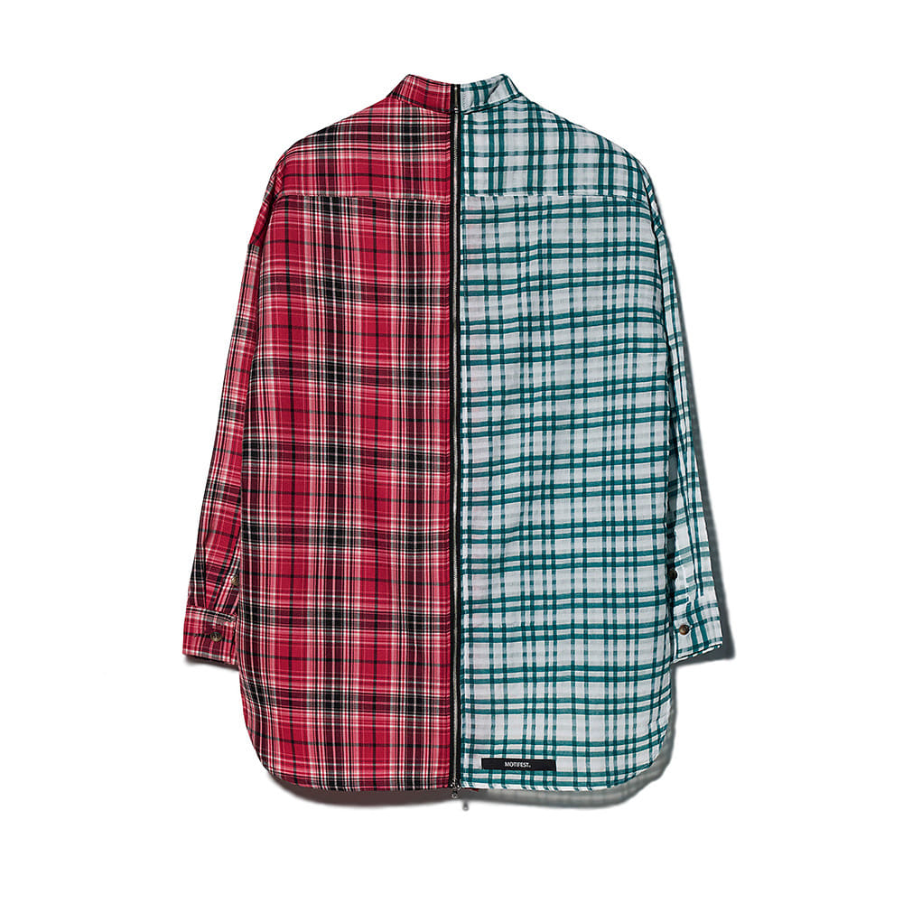 [MOTIFEST] Garments Detachable Half Zip Shirts ( Green Tattersall Check / Pink Check )