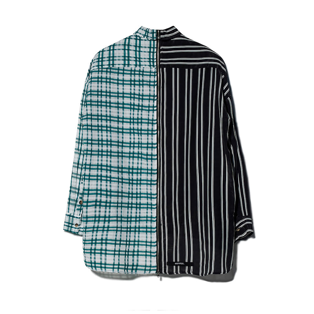 [MOTIFEST] Garments Detachable Half Zip Shirts ( Black Stripe / Green Tattersall Check )