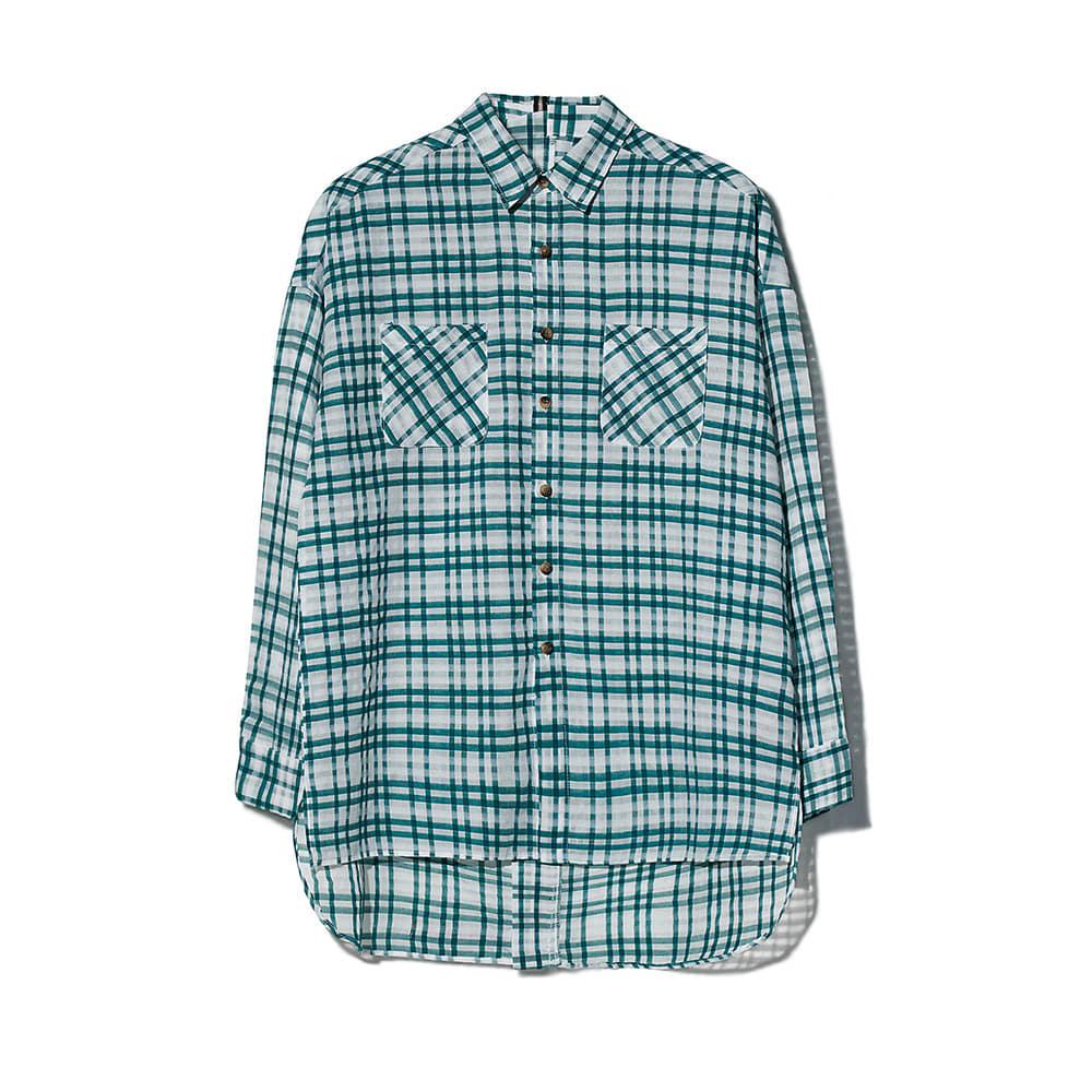 [MOTIFEST] Garments Detachable Half Zip Shirts ( Green Tattersall Check )